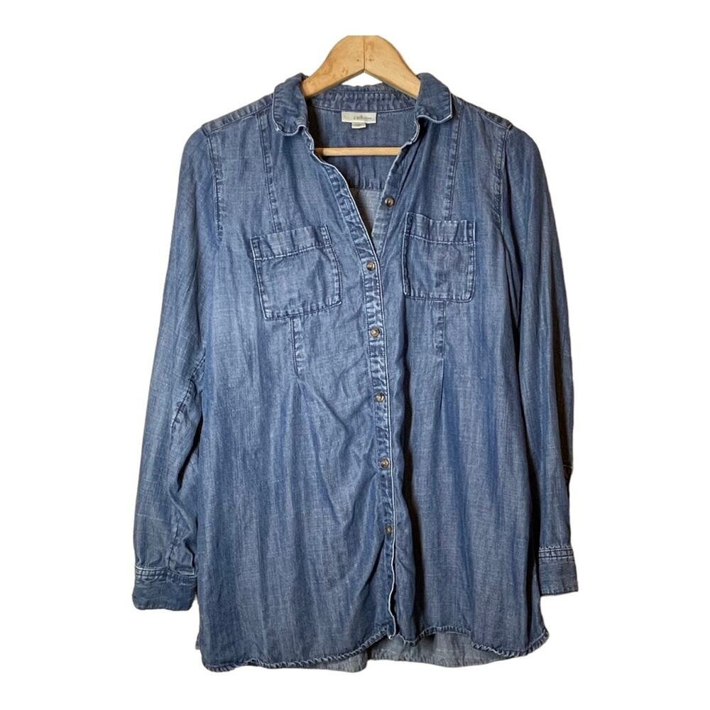 J Jill Denim Lyocell Jean Button Front Shirt XS Blue